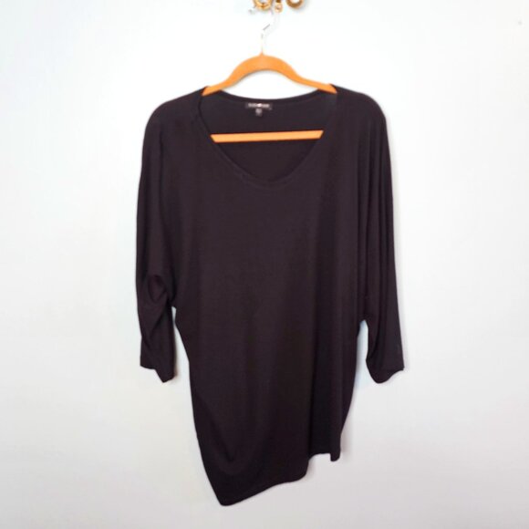 Eileen West Tops - Eileen Fisher Asymmetrical Hem V-Neck Top, Black , Large